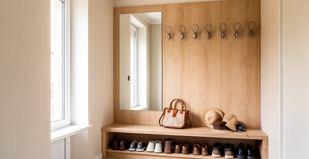 Entrée de maison avec meuble vestiaire sur mesure et rangements fonctionnels