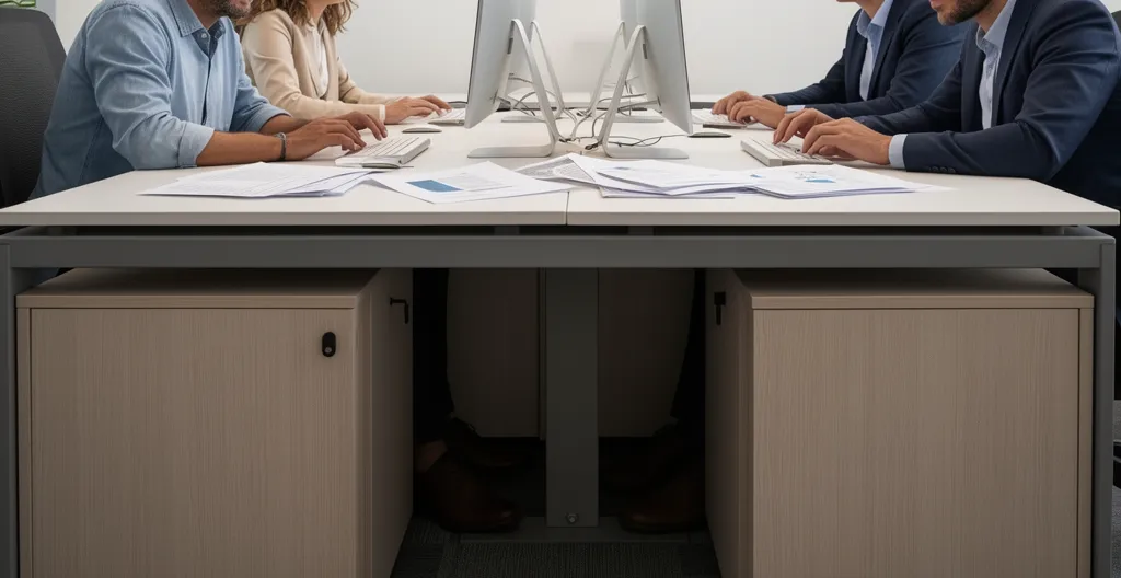 Configuration bureau avec caisson porteur encombrant